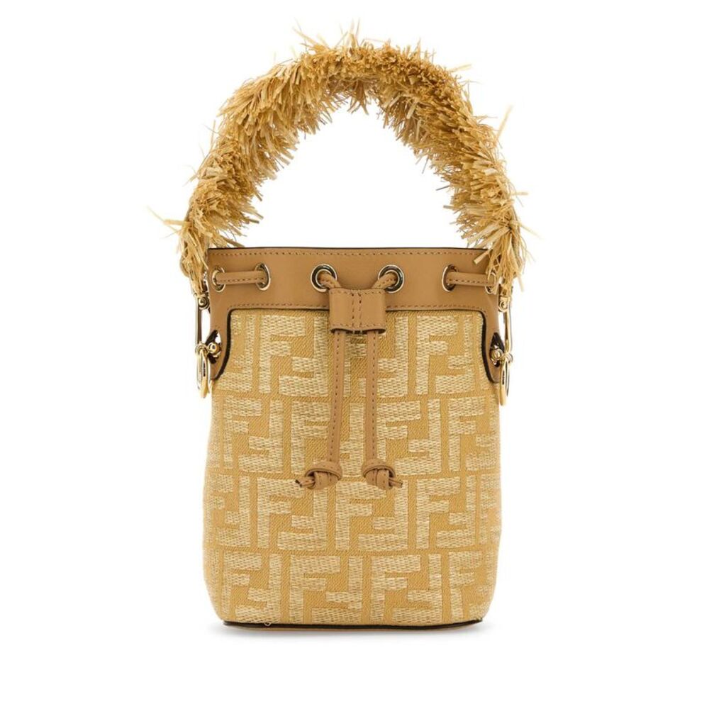 Fendi Women Embroidered Raffia Mini Mon Tresor Bucket Bag